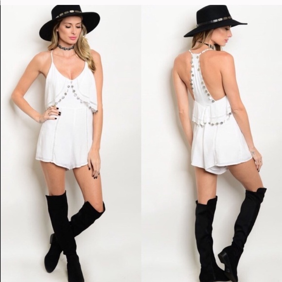 Pants - White Boho Romper